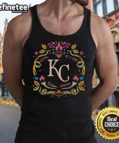 Official Kansas City Royals Dia de los Muertos MLB celebration tank top featuring vibrant colors and festive design.