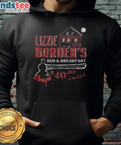Official Lizzie Borden's Bed and Breakfast Halloween hoodie featuring spooky design, perfect for Halloween enthusiasts.