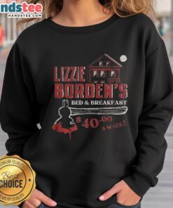 Official Lizzie Borden's Bed and Breakfast Halloween sweatshirt featuring spooky design for fans of the infamous story.