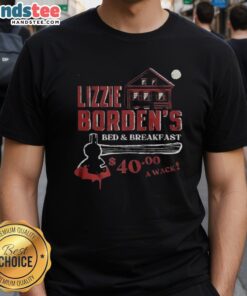Official Lizzie Bordens Bed and Breakfast Halloween T-shirt featuring spooky design, perfect for Halloween enthusiasts.