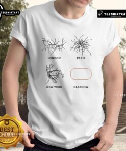 Official London Paris New York And Glasgow T-Shirt featuring iconic city graphics and stylish design for urban fashion.