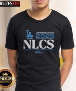 Alt Text: Official Los Angeles Dodgers 2025 Division Series Winner Locker Room T-Shirt displayed on a hanger, featuring team logo and colors.