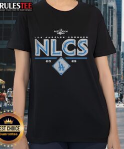 Official Los Angeles Dodgers 2025 NLCS Division Series Winner Postseason Ladies Tee in blue with team logo.