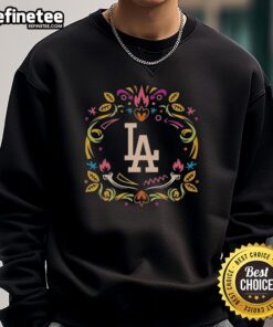 Official Los Angeles Dodgers Dia de los Muertos MLB Celebration Sweatshirt featuring vibrant design and team logo.