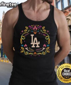 Official Los Angeles Dodgers Dia de los Muertos MLB celebration tank top featuring vibrant colors and festive designs.