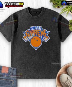 Official Marty Supreme New York Knicks logo parody washed t-shirt featuring a unique design and vibrant colors.