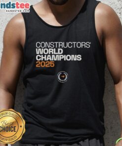 Official McLaren Constructors Champions 2025 tank top featuring bold team logo and vibrant design for motorsport fans.