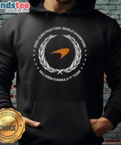 Alt Text: Official McLaren F1 Constructors Champions 2025 hoodie featuring team logo and vibrant design for racing fans.