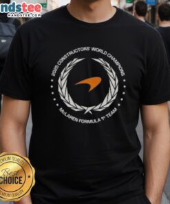 Official McLaren F1 Constructors' Champions 2025 T-Shirt featuring the iconic team logo and championship design.