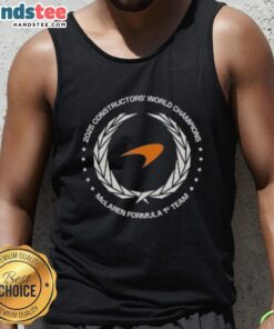 Official McLaren F1 Constructors Champions 2025 tank top featuring bold logo and stylish design for racing fans.