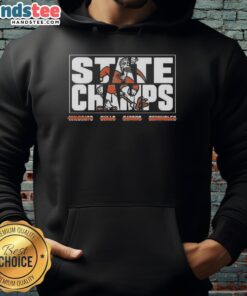 Official Miami Hurricanes Football State Champs mascot hoodie showcasing team spirit and championship pride.