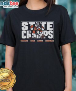 Official Miami Hurricanes Football State Champs mascot ladies tee showcasing team spirit and vibrant design.