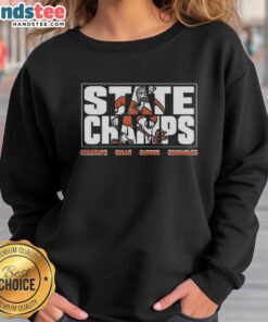 Alt Text: Official Miami Hurricanes Football State Champs mascot sweatshirt featuring bold team colors and logo.
