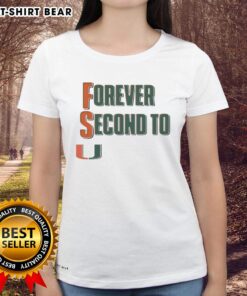 Alt Text: Official Miami Hurricanes Forever Second to U Ladies Tee featuring team colors and logo for passionate fans.