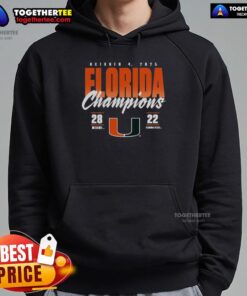 Official Miami Hurricanes vs Florida State Seminoles 2025 State Champions score hoodie showcasing team pride and victory.