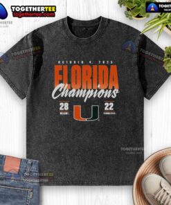 Official Miami Hurricanes vs Florida State Seminoles 2025 State Champions Score Washed T-Shirt in vibrant colors.