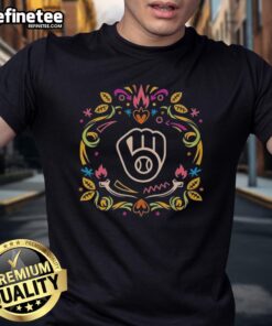 Official Milwaukee Brewers Da De Los Muertos MLB Celebration T-Shirt featuring vibrant, festive designs and team logo.