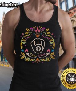 Official Milwaukee Brewers Da de los Muertos MLB celebration tank top featuring vibrant colors and festive design.