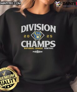 Official Milwaukee Brewers National League Central Division Champions 2025 sweatshirt featuring team logo and colors.