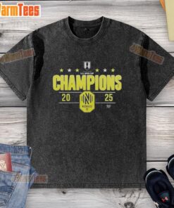Alt Text: Official Nashville Soccer Champions Open Cup 2025 washed t-shirt featuring team logo and vibrant colors.