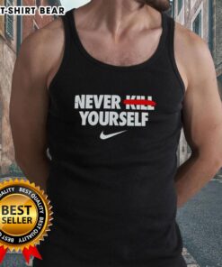 Official Never Kill Yourself Nike Logo Tank Top featuring a bold design, perfect for casual wear and expressing positivity.