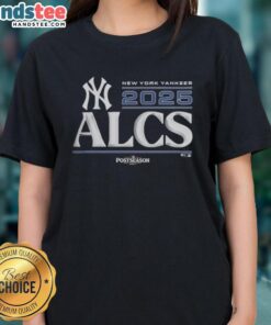 Alt Text: Official New York Yankees 2025 Division Series Winner locker room ladies tee showcasing team pride and victory.