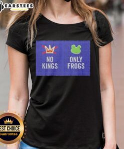 Official No Kings Only Frogs Ladies Tee featuring a playful frog design on a stylish women's t-shirt.