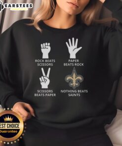 Alt Text: Official New Orleans Saints football logo sweatshirt featuring team colors and emblem, perfect for fans.