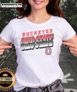 Ohio State Buckeyes polished ladies tee, featuring vibrant team colors and logo, perfect for game day or casual wear.