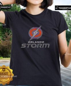 Official Orlando Storm Football Logo on a ladies tee, showcasing team spirit and style for fans.