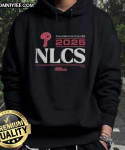 Official Philadelphia Phillies 2025 Division Series Winner locker room hoodie displayed on a wooden bench.