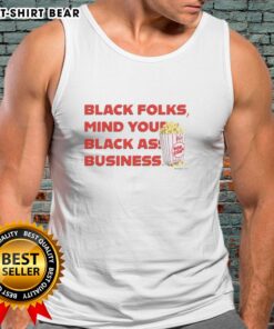 Official Popcorn Black Folks 'Mind Your Black Ass Business' Tank Top in stylish black with bold white lettering.