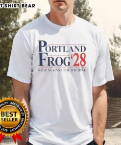 Official Portland Frog 2028 Rage Against The Machine T-Shirt featuring bold graphics and vibrant colors.