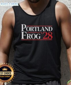 Official Portland Frog 2028 tank top featuring a vibrant frog design, perfect for summer style and sports enthusiasts.