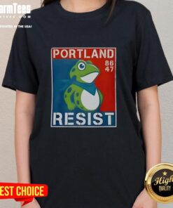 Official Portland Frog 86-47 ladies tee featuring vibrant design, perfect for fans and casual wear.