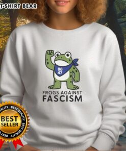 Official Portland Frog Against Fascism 86-47 Sweatshirt featuring a vibrant frog graphic promoting anti-fascism.