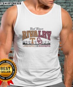 Official Red River Texas Longhorns and Oklahoma Sooners tank top featuring vibrant team colors and logos.