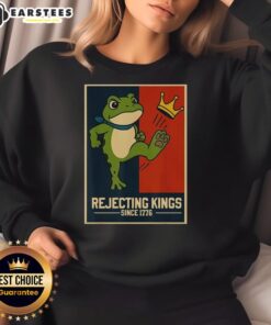 Official Rejecting Kings Since 1776 Portland Frog Sweatshirt featuring a vibrant frog graphic and stylish design.
