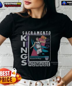 Official Sacramento Kings trading card featuring Domantas Sabonis on a stylish ladies tee for fans.
