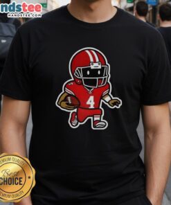 Alt Text: Official San Francisco 49ers Football Player Number 4 Graphic T-Shirt featuring bold team colors and logo design.