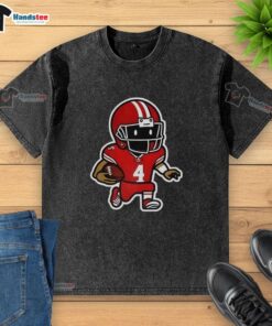 Alt Text: Official San Francisco 49ers Football Player Number 4 Graphic Washed T-Shirt featuring vibrant team colors and logo.