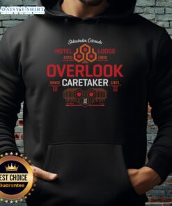 Official Shining Hotel Lodge hoodie, established 1909, showcasing its caretaker legacy since 1921, featuring classic design.