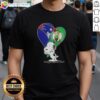 Alt Text: Official Snoopy Hug Heart T-Shirt featuring New England Patriots and Boston Celtics logo, perfect for sports fans.