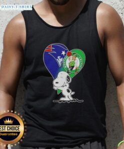 Official Snoopy Hug Heart Tank Top featuring New England Patriots and Boston Celtics designs, perfect for sports fans.