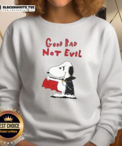 Official Snoopy Vampire Good Bad Not Evil Sweatshirt featuring a playful Snoopy design for Halloween fashion.
