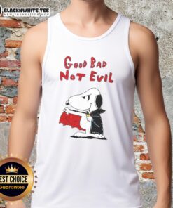 Alt Text: Official Snoopy Vampire Good Bad Not Evil Tank Top featuring a playful Snoopy design perfect for Halloween festivities.
