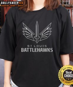 Alt Text: Official St. Louis Battlehawks lockup logo on a ladies tee, showcasing team spirit and style for fans.