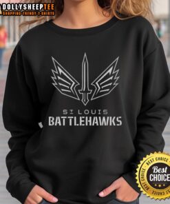 Official St. Louis Battlehawks lockup logo sweatshirt featuring vibrant team colors and sleek design for fans.