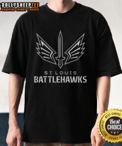 Alt Text: Official St. Louis Battlehawks Lockup Logo T-Shirt featuring team colors and logo, perfect for fans and collectors.
