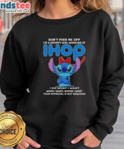 Grumpy girl sweatshirt featuring Stitch design, perfect for IHOP workers who want to express their mood with style.